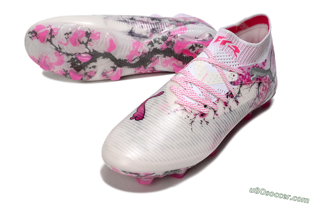 Puma Future 8 Ultimate FG Firm Ground Soccer Cleats - White/Pink/Silver 3