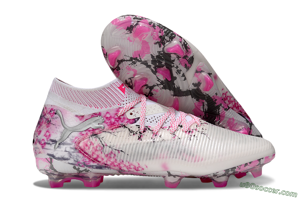 Puma Future 8 Ultimate FG Firm Ground Soccer Cleats - White/Pink/Silver 1