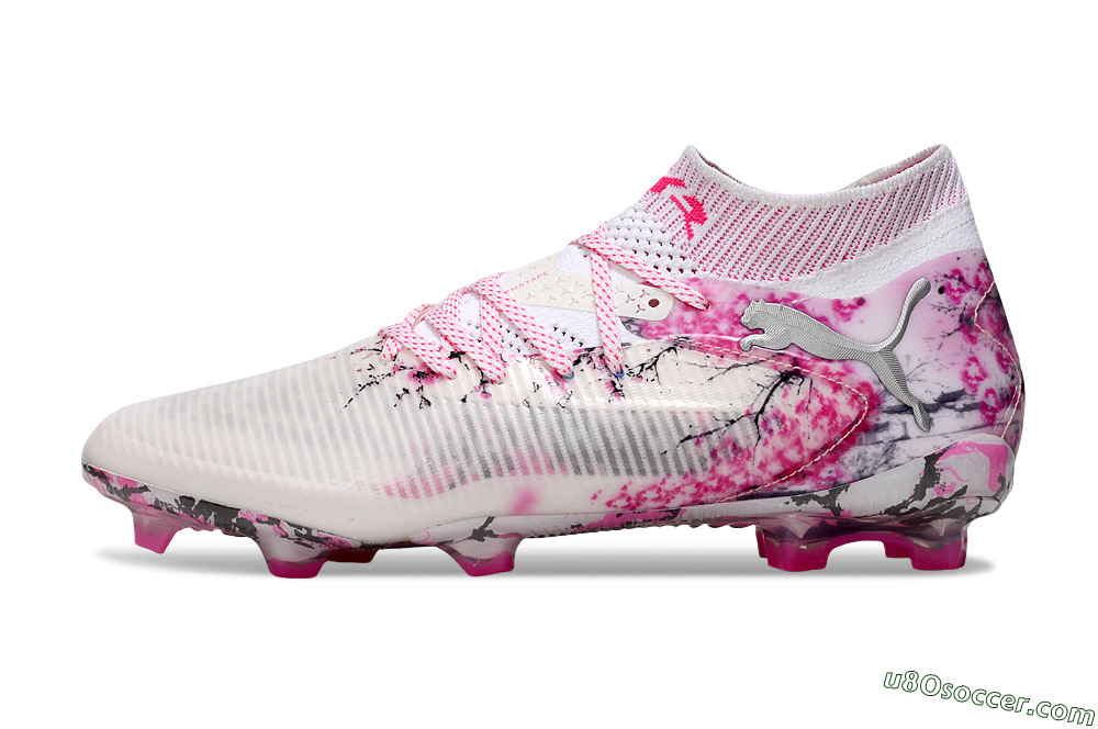 Puma Future 8 Ultimate FG Firm Ground Soccer Cleats - White/Pink/Silver 2