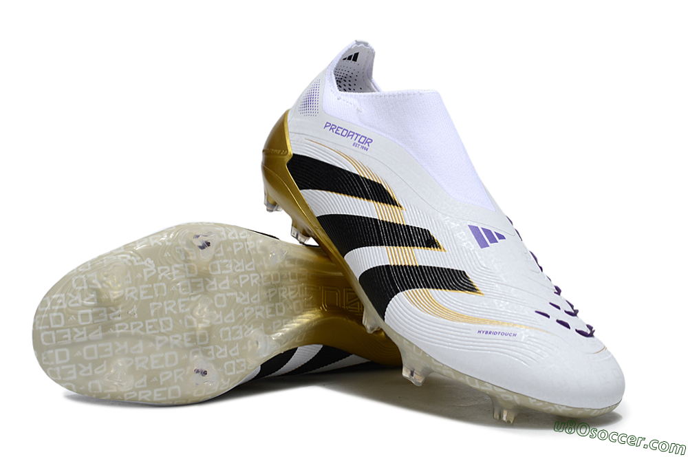 Adidas Predator 25 Elite Laceless FG Firm Ground Soccer Cleats - White/Black/Gold 3