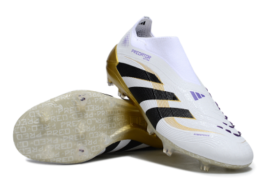 Adidas Predator 25 Elite Laceless FG Firm Ground Soccer Cleats - White/Black/Gold