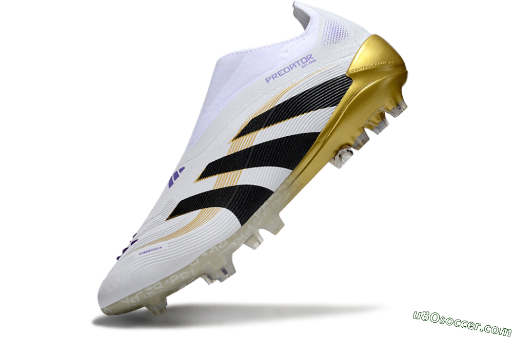 Adidas Predator 25 Elite Laceless FG Firm Ground Soccer Cleats - White/Black/Gold 5