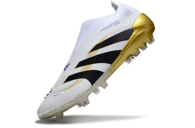 Adidas Predator 25 Elite Laceless FG Firm Ground Soccer Cleats - White/Black/Gold