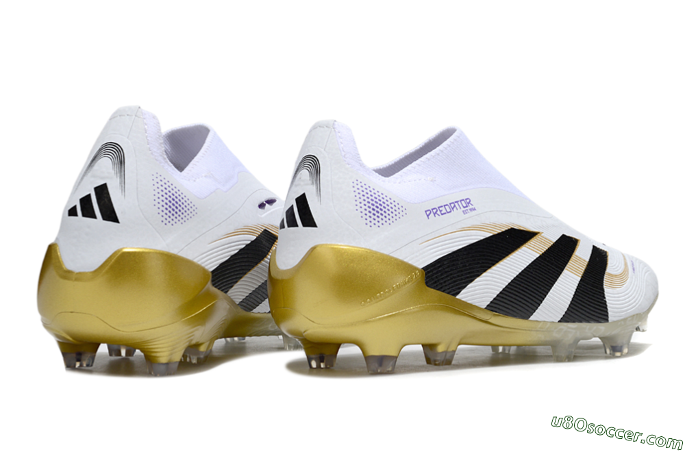 Adidas Predator 25 Elite Laceless FG Firm Ground Soccer Cleats - White/Black/Gold 6