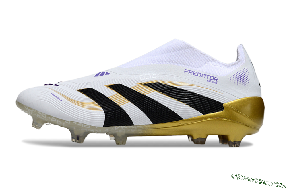 Adidas Predator 25 Elite Laceless FG Firm Ground Soccer Cleats - White/Black/Gold 2