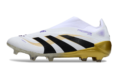 Adidas Predator 25 Elite Laceless FG Firm Ground Soccer Cleats - White/Black/Gold