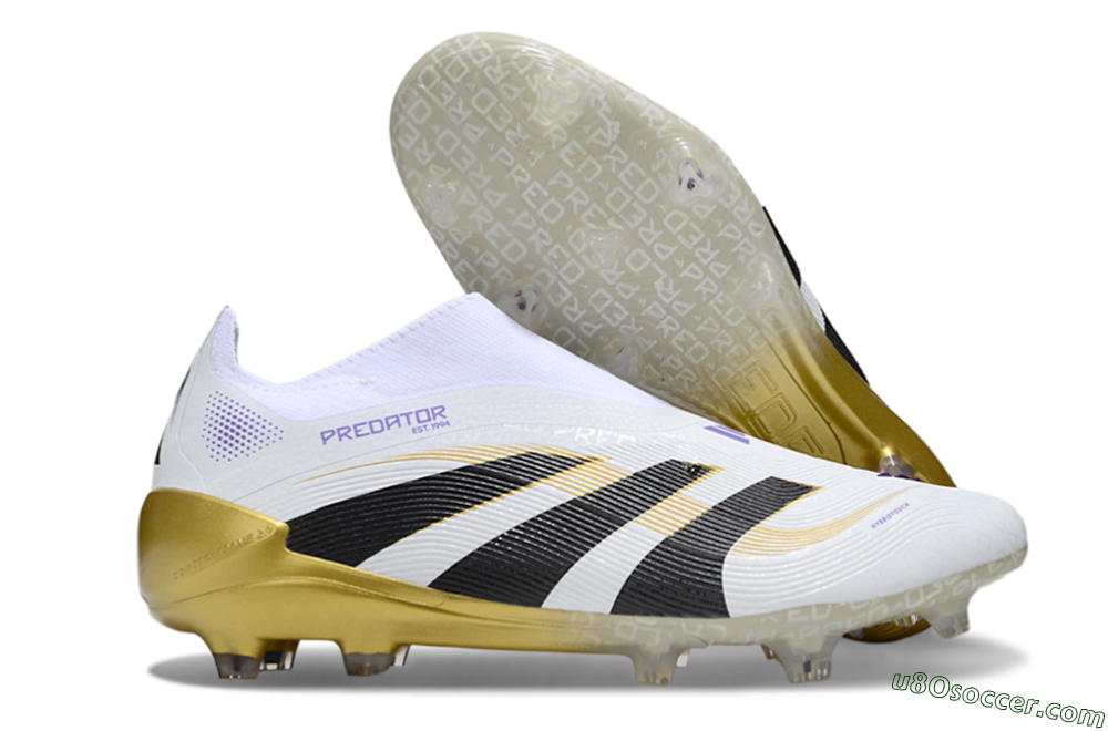 Adidas Predator 25 Elite Laceless FG Firm Ground Soccer Cleats - White/Black/Gold 1