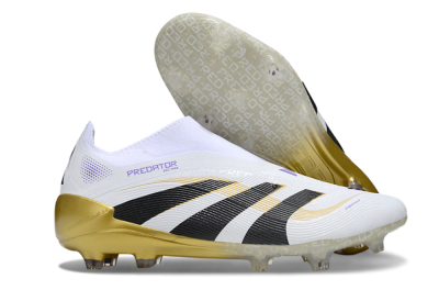 Adidas Predator 25 Elite Laceless FG Firm Ground Soccer Cleats - White/Black/Gold