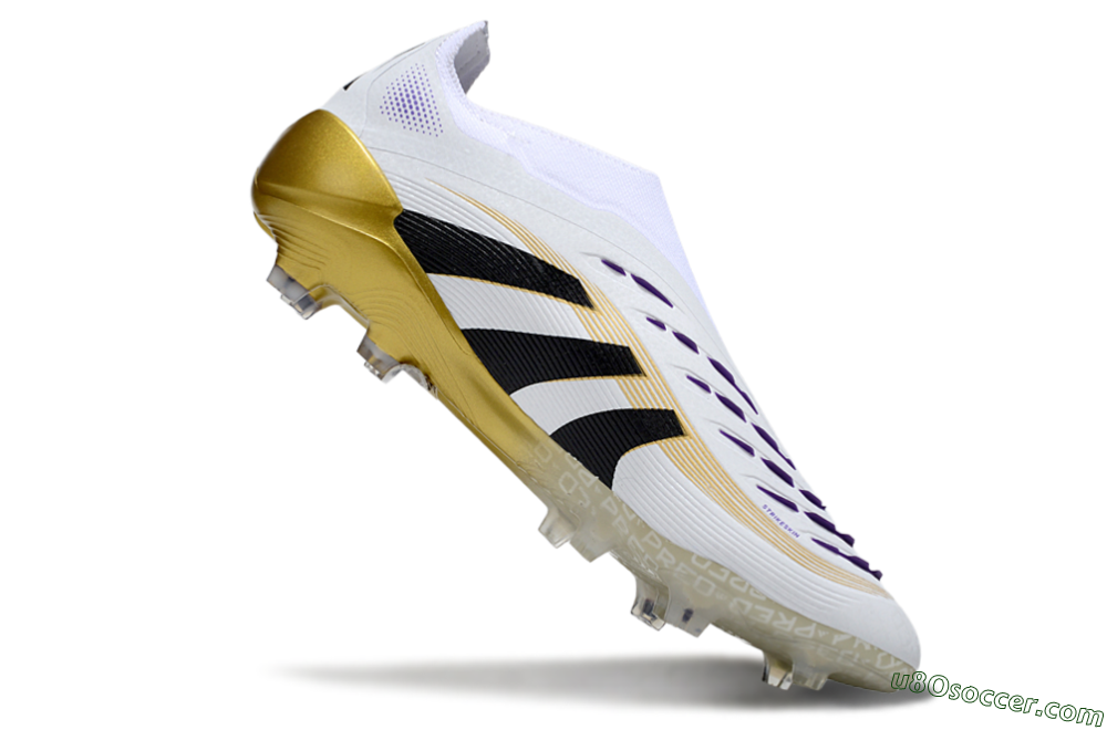 Adidas Predator 25 Elite Laceless FG Firm Ground Soccer Cleats - White/Black/Gold 4