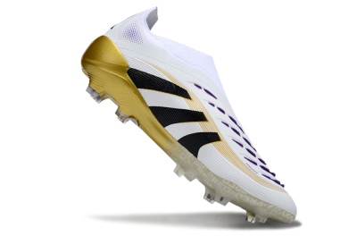 Adidas Predator 25 Elite Laceless FG Firm Ground Soccer Cleats - White/Black/Gold