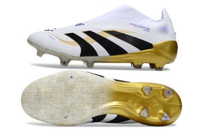 Adidas Predator 25 Elite Laceless FG Firm Ground Soccer Cleats - White/Black/Gold
