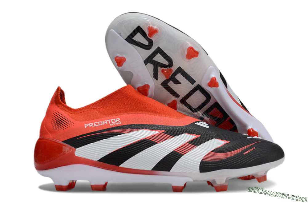 Adidas Predator 25 Elite Foldover Tongue Laceless FG Firm Ground Soccer Cleats - Black/Red/White 1