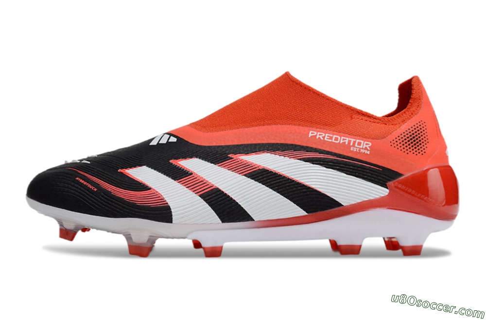 Adidas Predator 25 Elite Foldover Tongue Laceless FG Firm Ground Soccer Cleats - Black/Red/White 2
