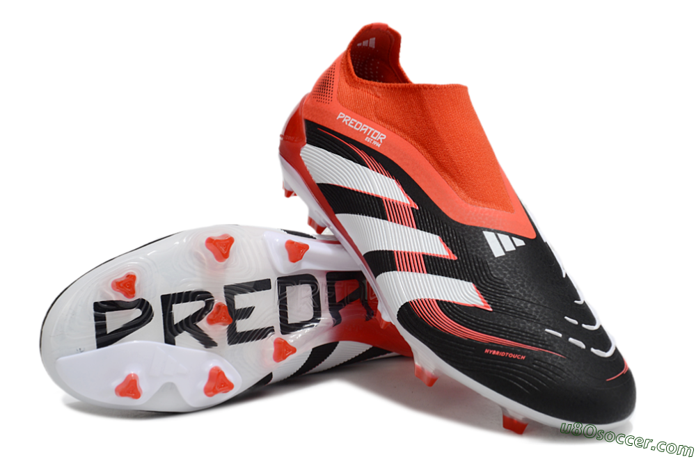 Adidas Predator 25 Elite Foldover Tongue Laceless FG Firm Ground Soccer Cleats - Black/Red/White 3