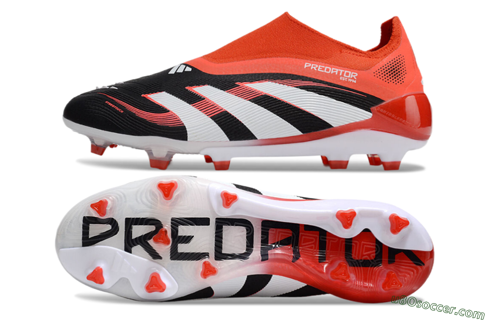 Adidas Predator 25 Elite Foldover Tongue Laceless FG Firm Ground Soccer Cleats - Black/Red/White 0