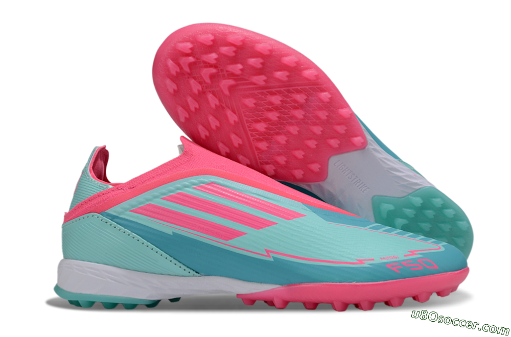Adidas F50 Elite Laceless TF Artificial Turf Soccer Shoes - Jade/Pink/White 1