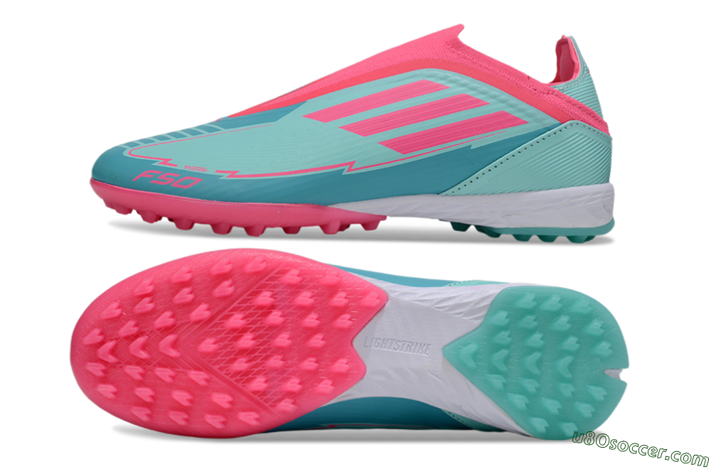Adidas F50 Elite Laceless TF Artificial Turf Soccer Shoes - Jade/Pink/White 0
