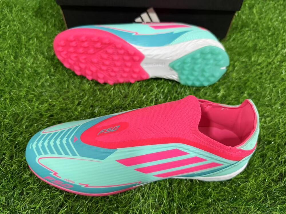 Adidas F50 Elite Laceless TF Artificial Turf Soccer Shoes - Jade/Pink/White