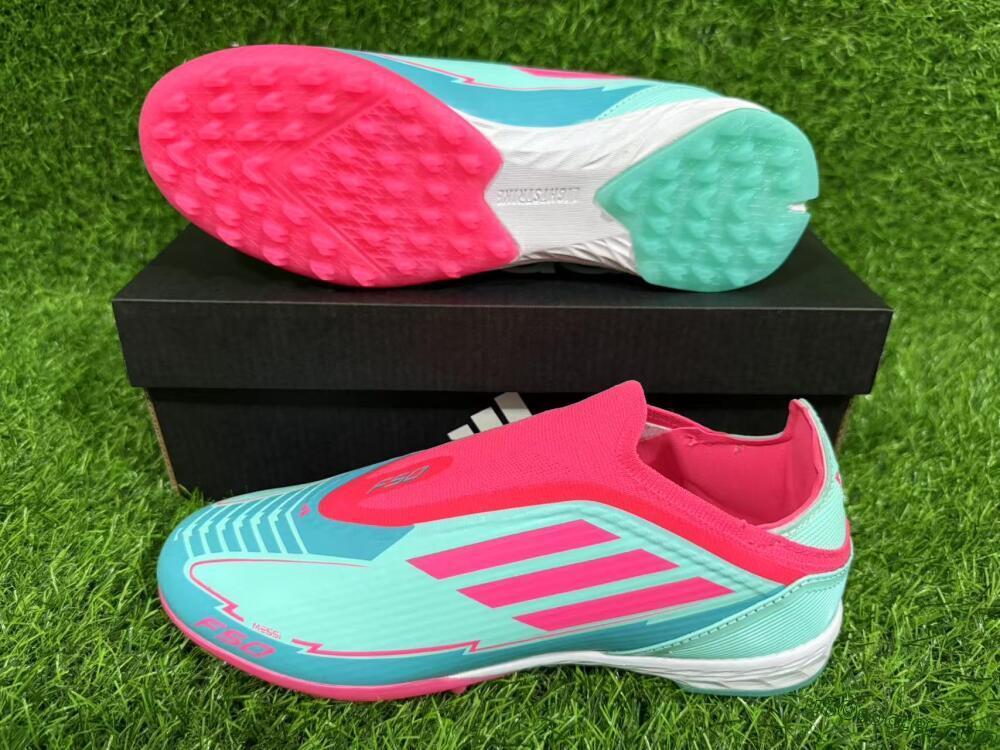 Adidas F50 Elite Laceless TF Artificial Turf Soccer Shoes - Jade/Pink/White