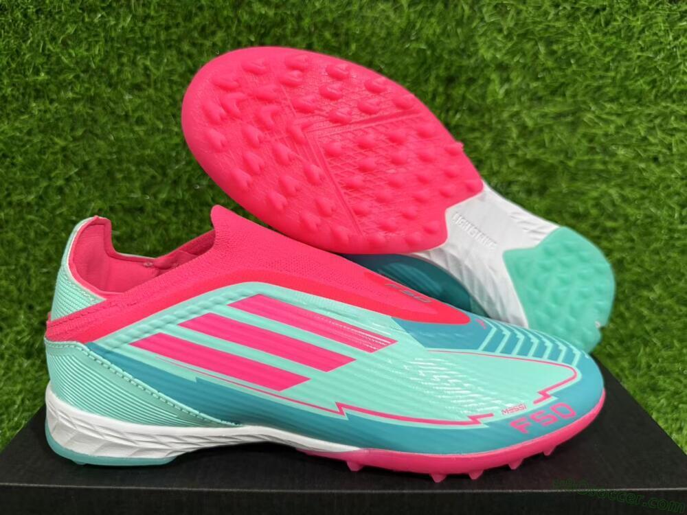 Adidas F50 Elite Laceless TF Artificial Turf Soccer Shoes - Jade/Pink/White
