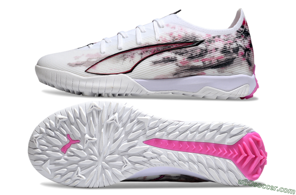 Puma Ultra 5 Ultimate TF Artificial Turf Soccer Shoes - White/Black/Pink 0