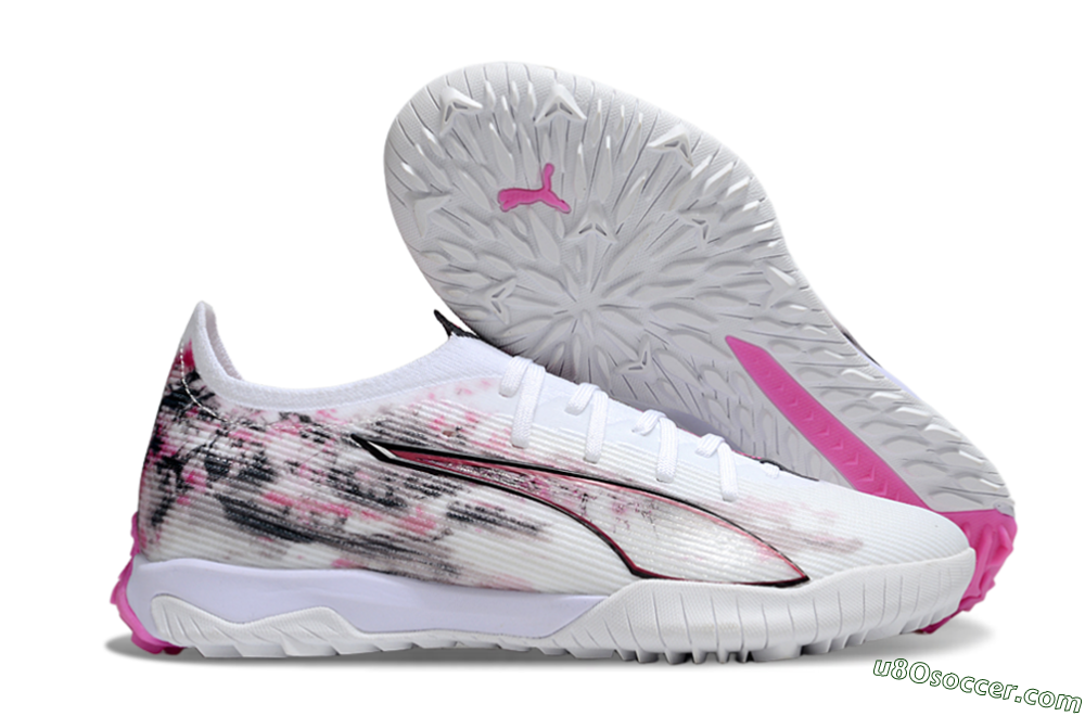 Puma Ultra 5 Ultimate TF Artificial Turf Soccer Shoes - White/Black/Pink 1