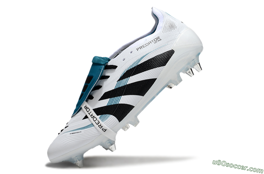 Adidas Predator 25 Elite Foldover Tongue SG Soft Ground Soccer Cleats - White/Black/Blue 5