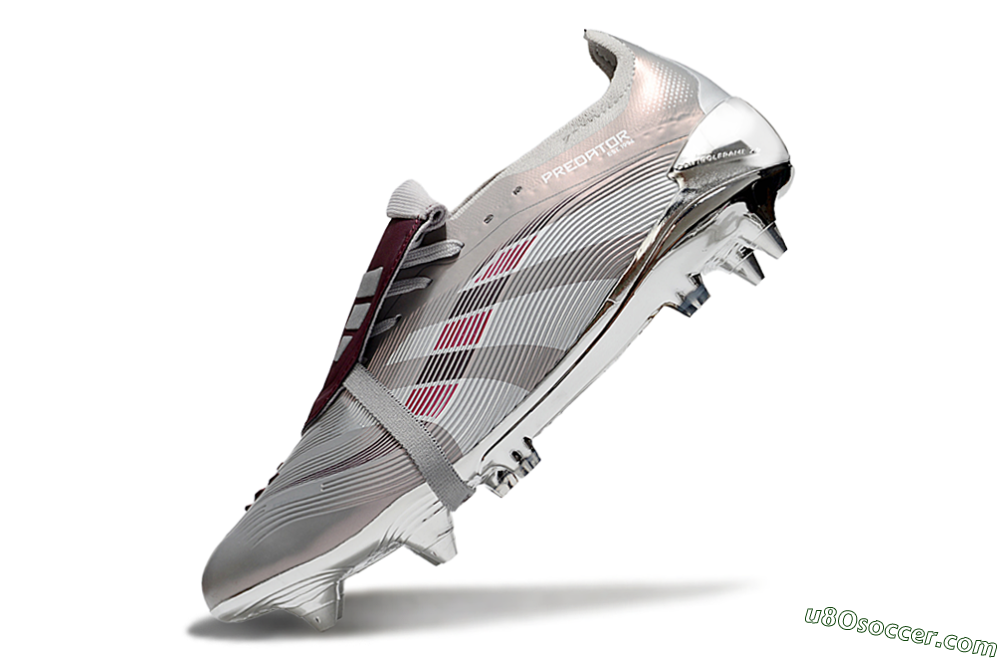 Adidas Predator 25 Elite Foldover Tongue SG Soft Ground Soccer Cleats - Silver/White/Red 5