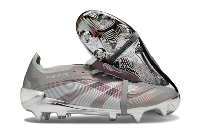 Adidas Predator 25 Elite Foldover Tongue SG Soft Ground Soccer Cleats - Silver/White/Red