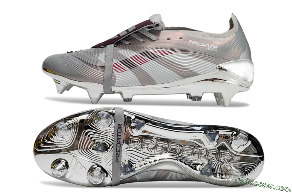 Adidas Predator 25 Elite Foldover Tongue SG Soft Ground Soccer Cleats - Silver/White/Red 0