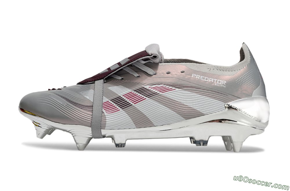 Adidas Predator 25 Elite Foldover Tongue SG Soft Ground Soccer Cleats - Silver/White/Red 2
