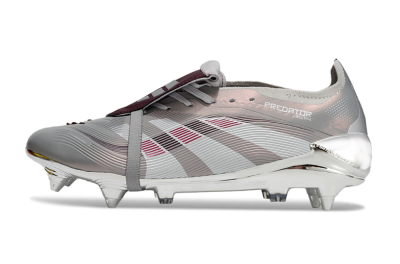 Adidas Predator 25 Elite Foldover Tongue SG Soft Ground Soccer Cleats - Silver/White/Red