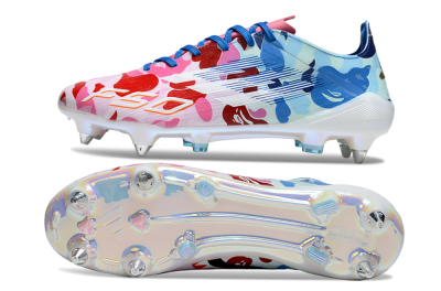 Adidas F50 Elite SG Soft Ground Soccer Cleats - White/Pink/Blue