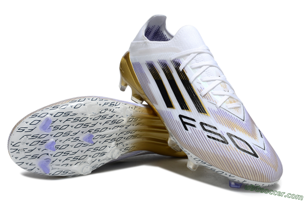 Adidas F50 Elite FG Firm Ground Soccer Cleats - White/Purple/Gold 3