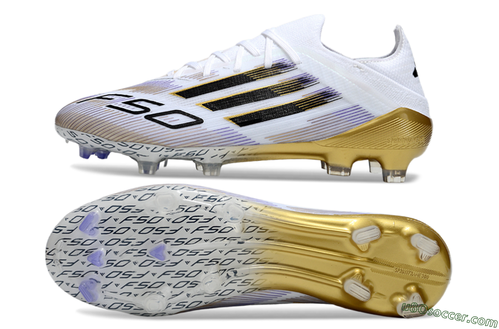 Adidas F50 Elite FG Firm Ground Soccer Cleats - White/Purple/Gold 0