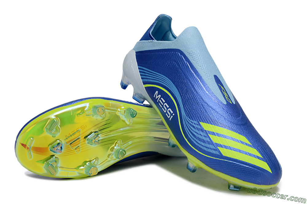 Messi x Adidas F50 Elite Laceless FG Firm Ground Soccer Cleats - Blue/Yellow/White 0