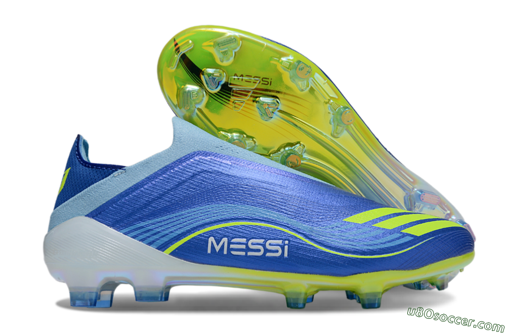 Messi x Adidas F50 Elite Laceless FG Firm Ground Soccer Cleats - Blue/Yellow/White 1