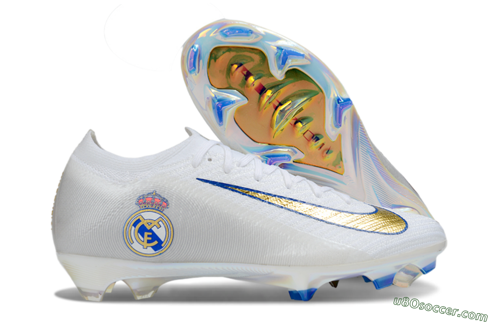 Nike Air Zoom Mercurial Vapor 16 Elite FG Firm Ground Soccer Cleats - White/Gold/Blue 1