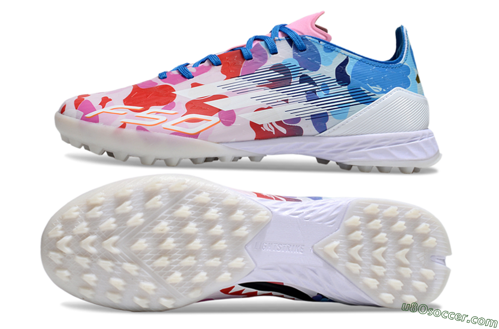 Adidas F50 Pro TF Artificial Turf Soccer Shoes - White/Red/Pink/Blue 0
