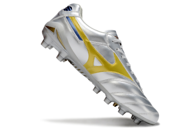 Mizuno Morelia Neo 4 FG Firm Ground Soccer Cleats - Silver/Gold/Blue