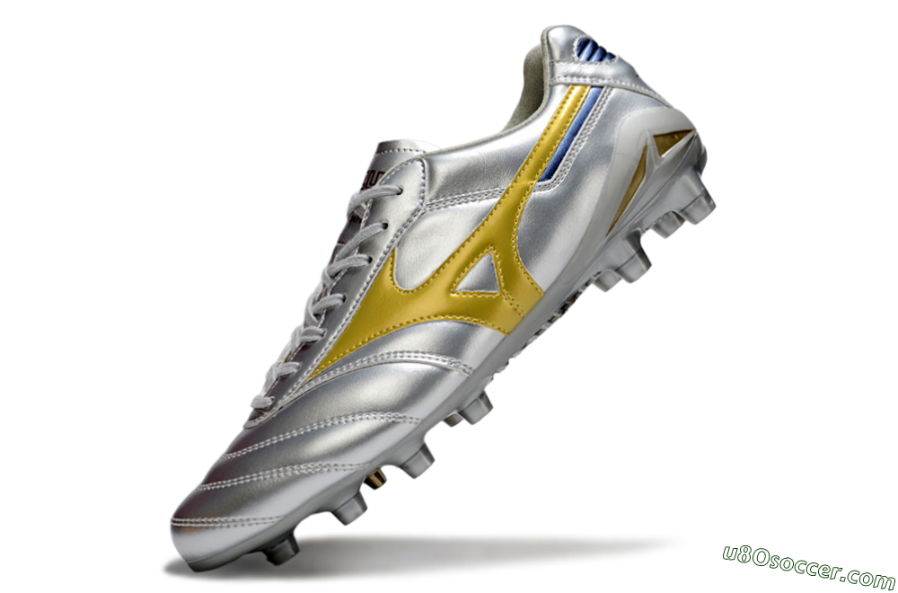 Mizuno Morelia Neo 4 FG Firm Ground Soccer Cleats - Silver/Gold/Blue 5