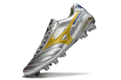 Mizuno Morelia Neo 4 FG Firm Ground Soccer Cleats - Silver/Gold/Blue