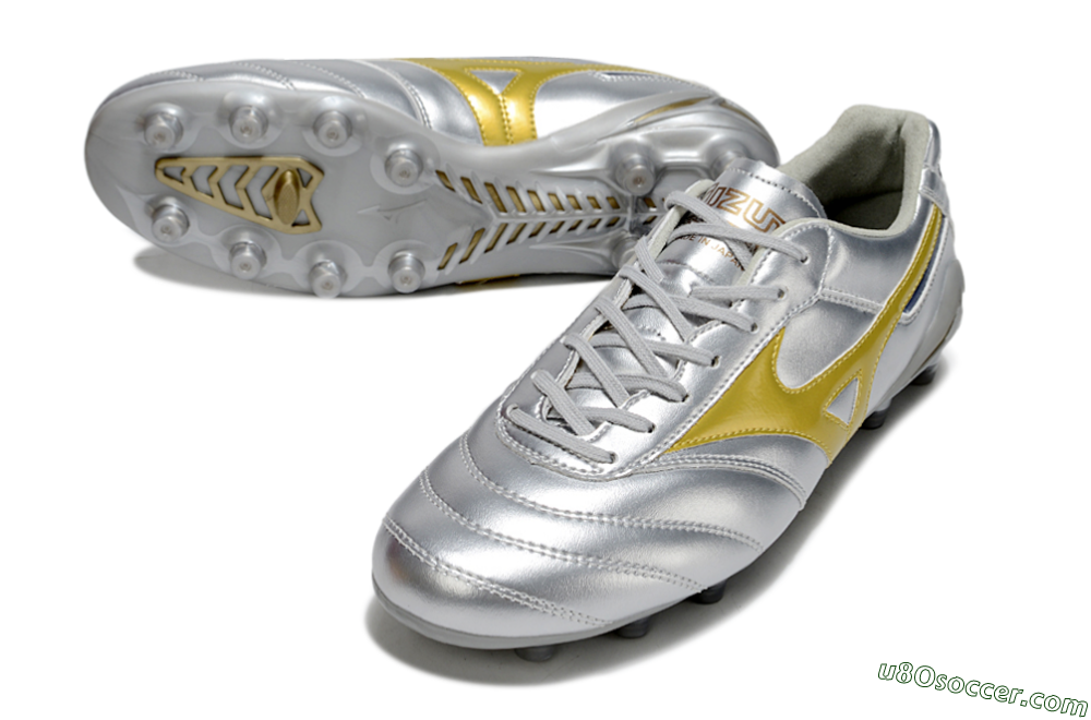Mizuno Morelia Neo 4 FG Firm Ground Soccer Cleats - Silver/Gold/Blue 3