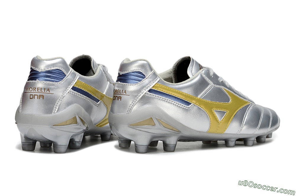 Mizuno Morelia Neo 4 FG Firm Ground Soccer Cleats - Silver/Gold/Blue 6