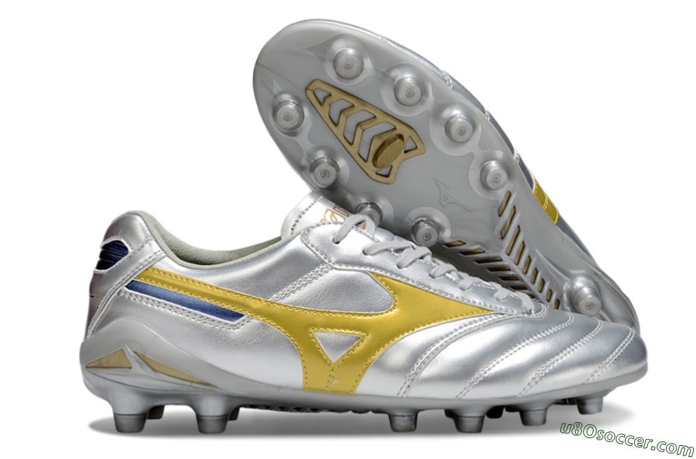 Mizuno Morelia Neo 4 FG Firm Ground Soccer Cleats - Silver/Gold/Blue 1