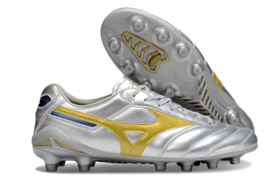 Mizuno Morelia Neo 4 FG Firm Ground Soccer Cleats - Silver/Gold/Blue
