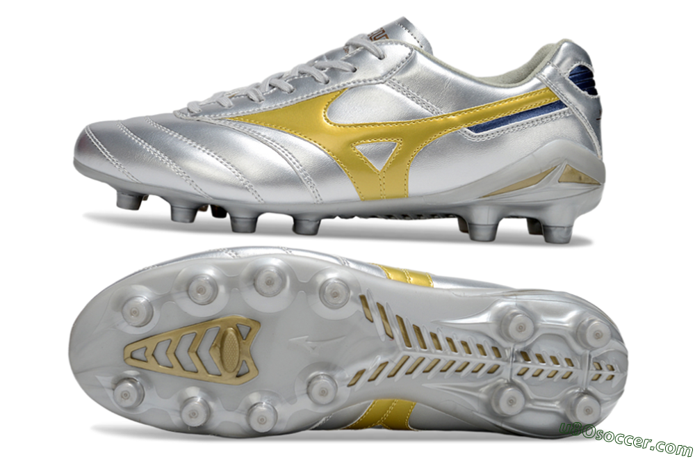 Mizuno Morelia Neo 4 FG Firm Ground Soccer Cleats - Silver/Gold/Blue 0