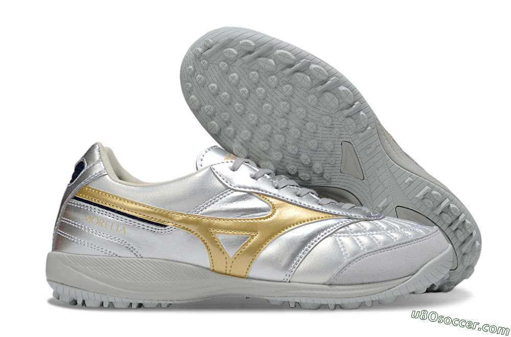 Mizuno Morelia Neo 4 TF Artificial Turf Soccer Shoes - Silver/Gold/Black 1