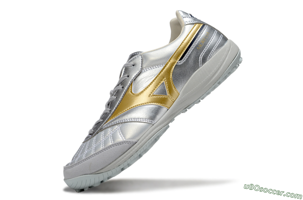 Mizuno Morelia Neo 4 TF Artificial Turf Soccer Shoes - Silver/Gold/Black 5