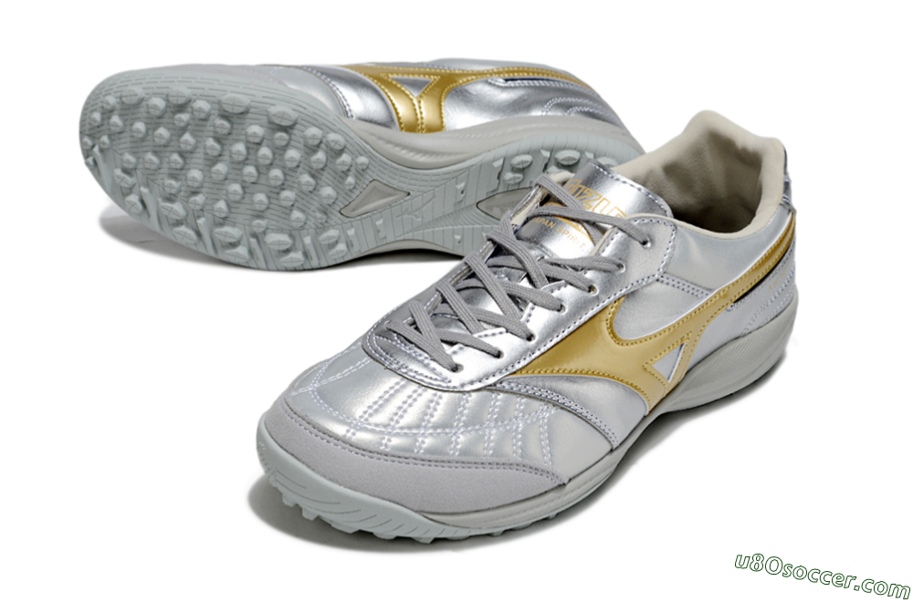Mizuno Morelia Neo 4 TF Artificial Turf Soccer Shoes - Silver/Gold/Black 3